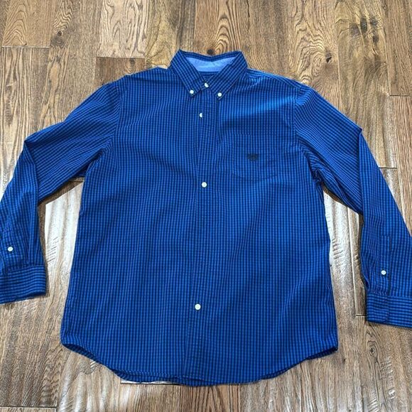 Chaps Men’s stretch blue/black checked Button Down. Sz L - Picture 1 of 5